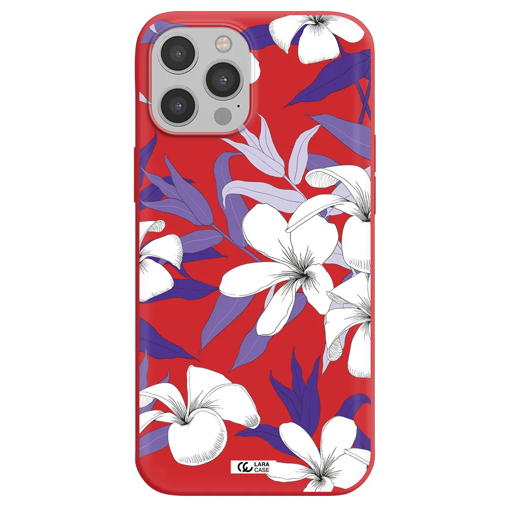 Purple Flower Apple iPhone 12 pro max Silicone Imperial Red Case