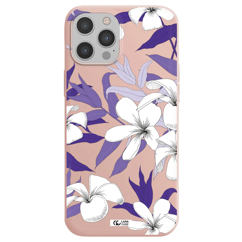 Purple Flower Apple iPhone 12 pro max Silicone pastel pink Case