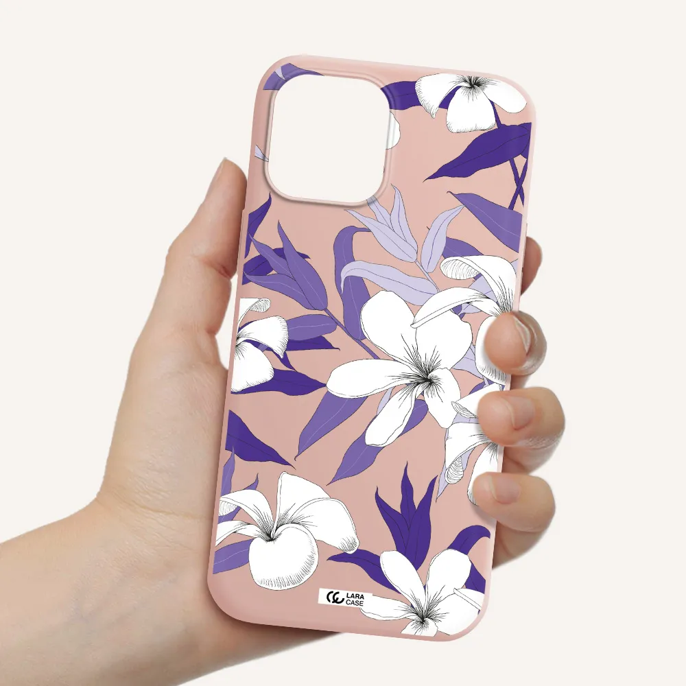 Purple Flower Apple iPhone 12 pro max Silicone pastel pink Case