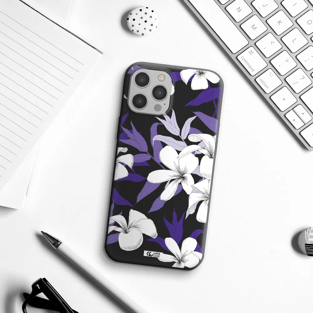 Purple Flower Apple iPhone 12 pro Silicone black Case