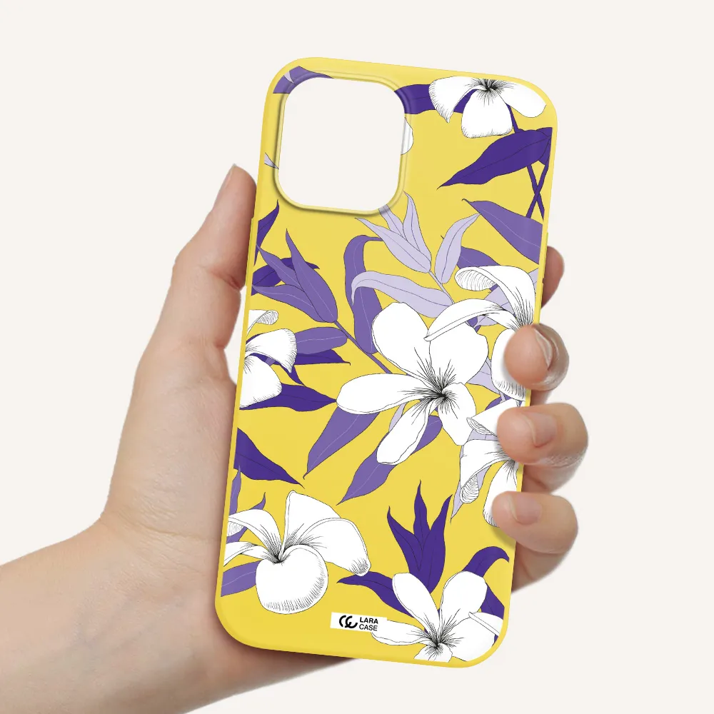 Purple Flower Apple iPhone 12 pro Silicone canary yellow Case