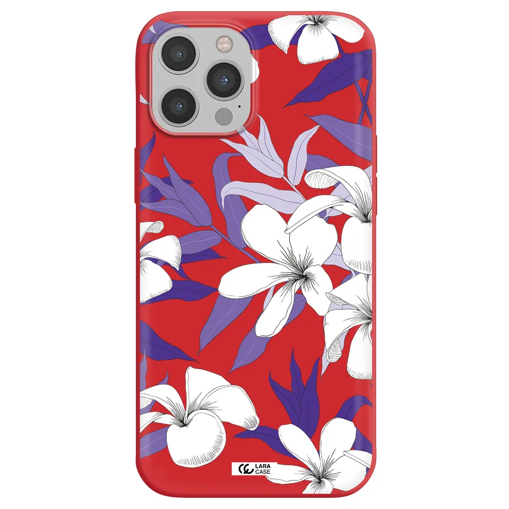 Purple Flower Apple iPhone 12 pro Silicone Imperial Red Case