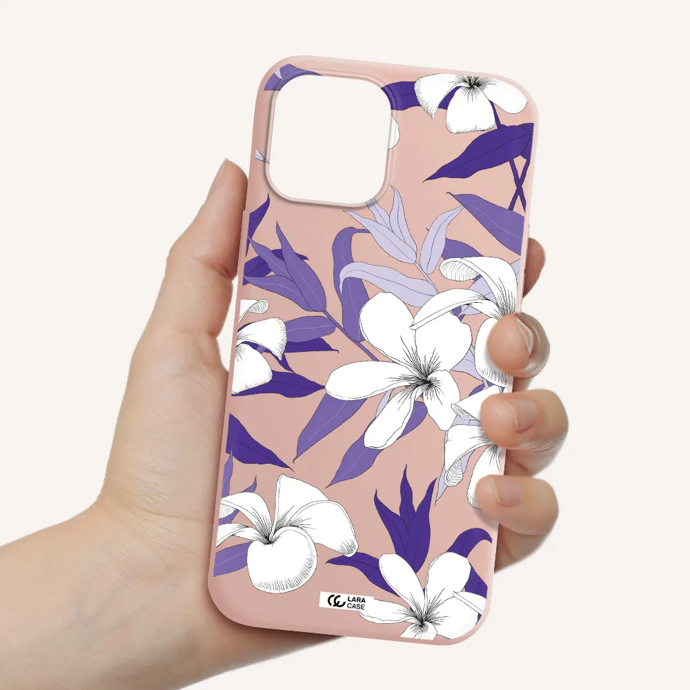 Purple Flower Apple iPhone 12 pro Silicone pastel pink Case