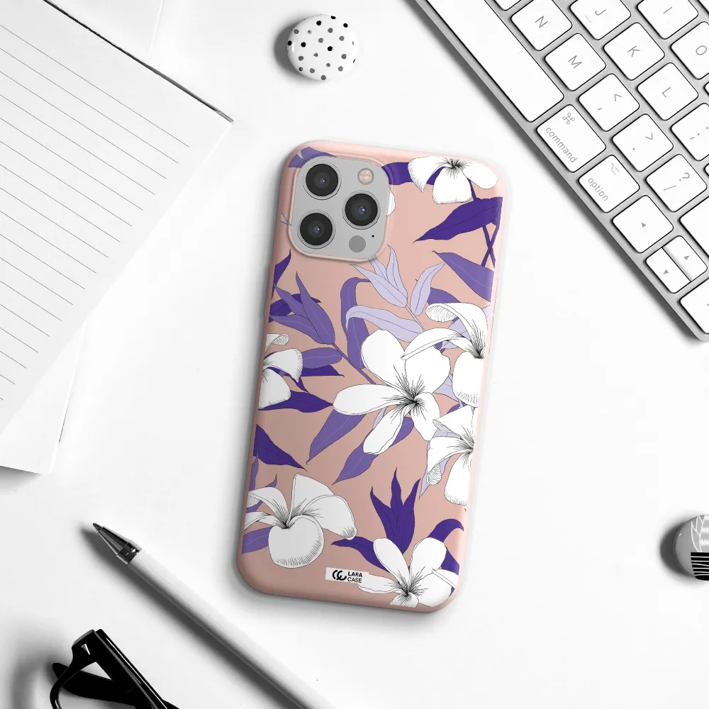 Purple Flower Apple iPhone 12 pro Silicone pastel pink Case