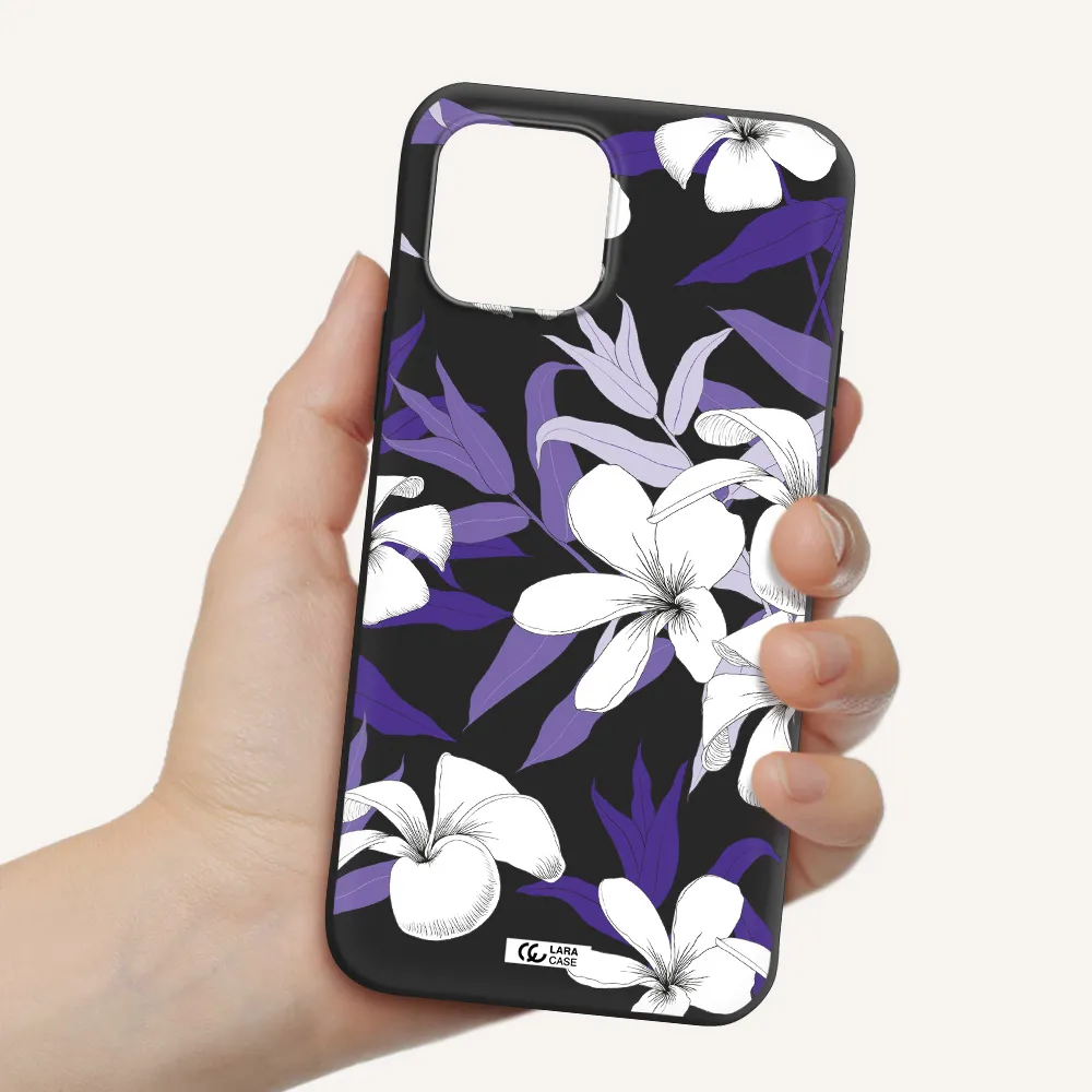 Purple Flower Apple iPhone 12 Silicone black Case