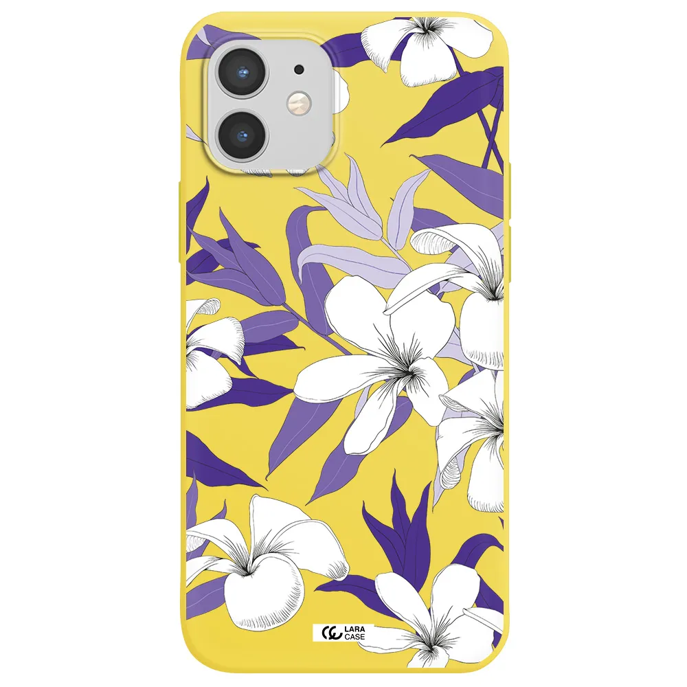 Purple Flower Apple iPhone 12 Silicone canary yellow Case