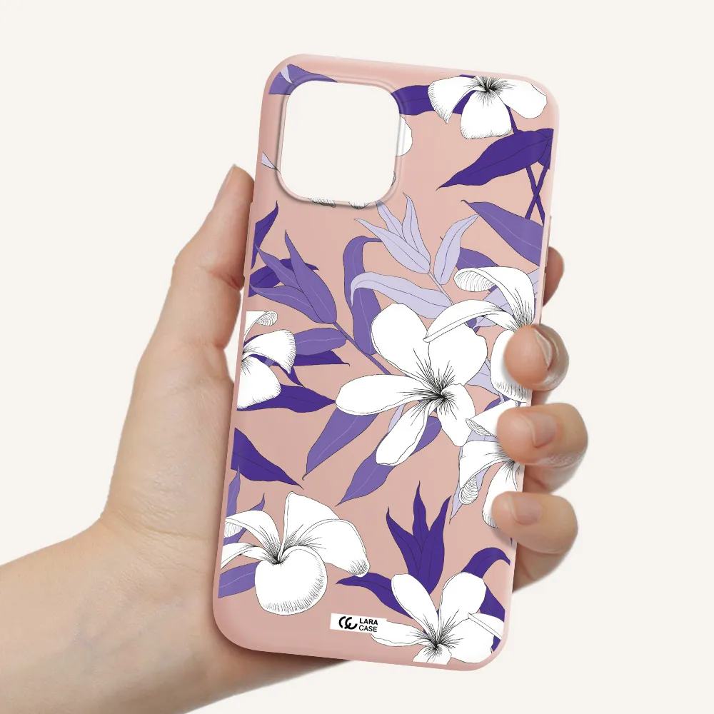 Purple Flower Apple iPhone 12 Silicone pastel pink Case