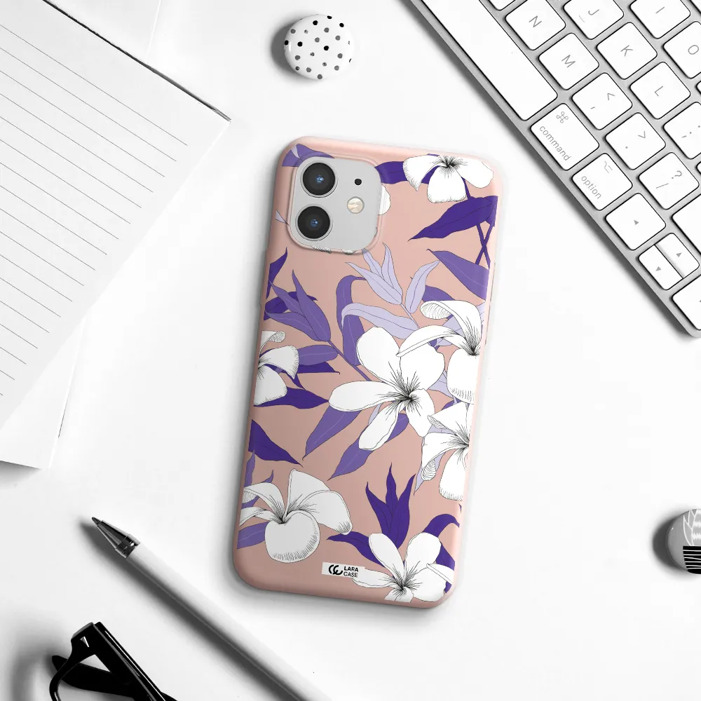 Purple Flower Apple iPhone 12 Silicone pastel pink Case