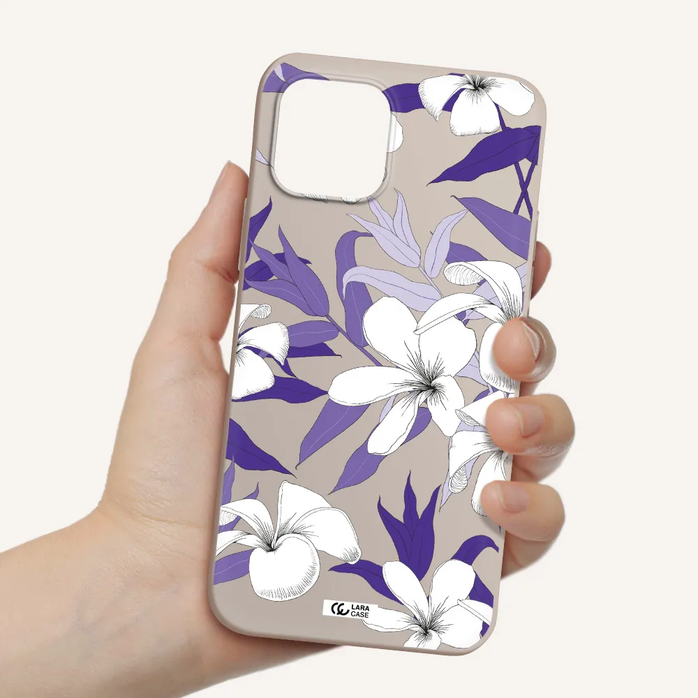 Purple Flower Apple iPhone 12 Silicone Stone Case