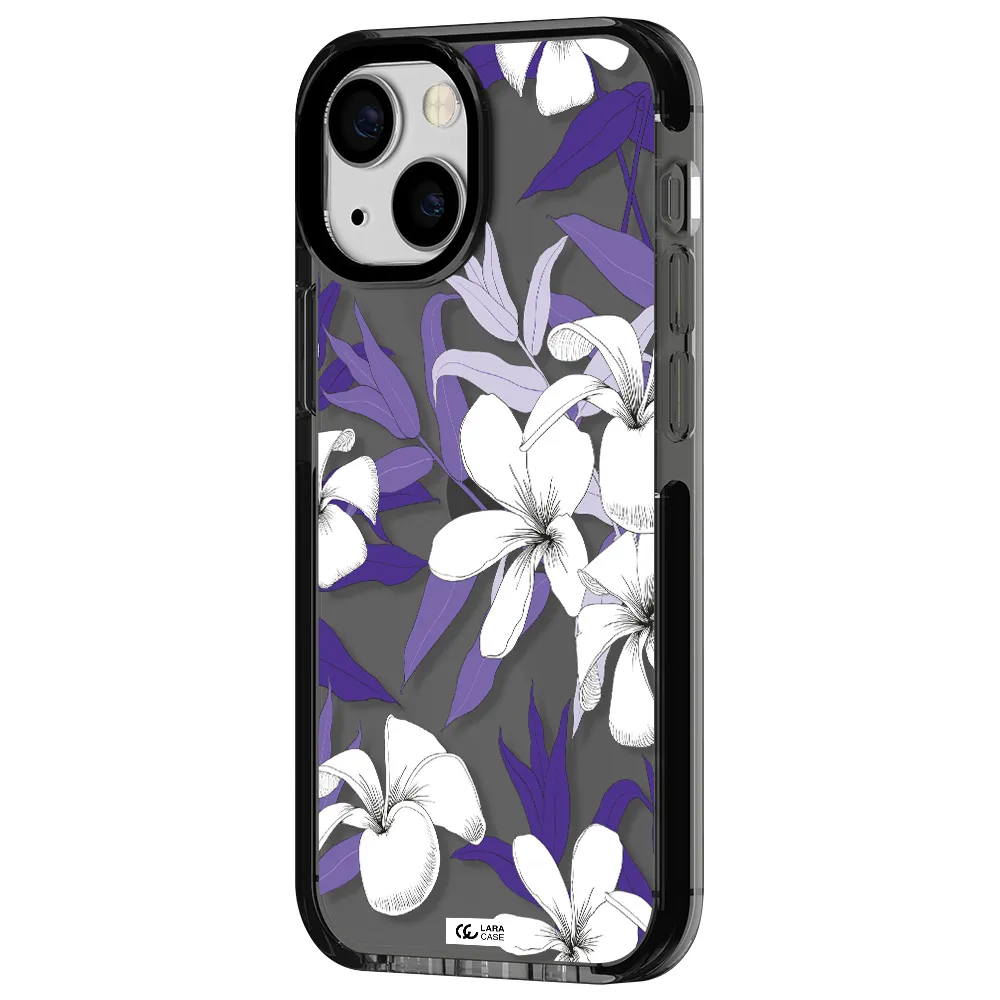 Purple Flower Apple iPhone 13 mini impact Smoke Black Case