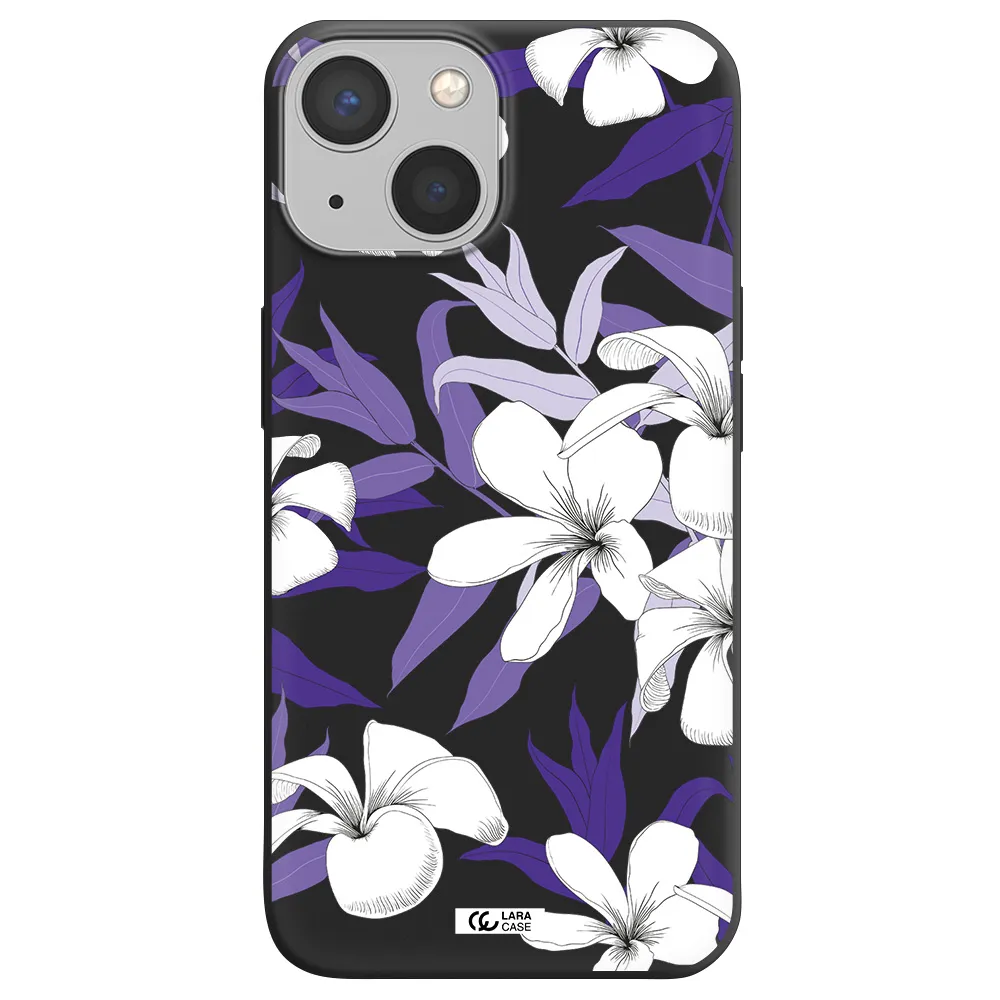 Purple Flower Apple iPhone 13 mini Silicone black Case