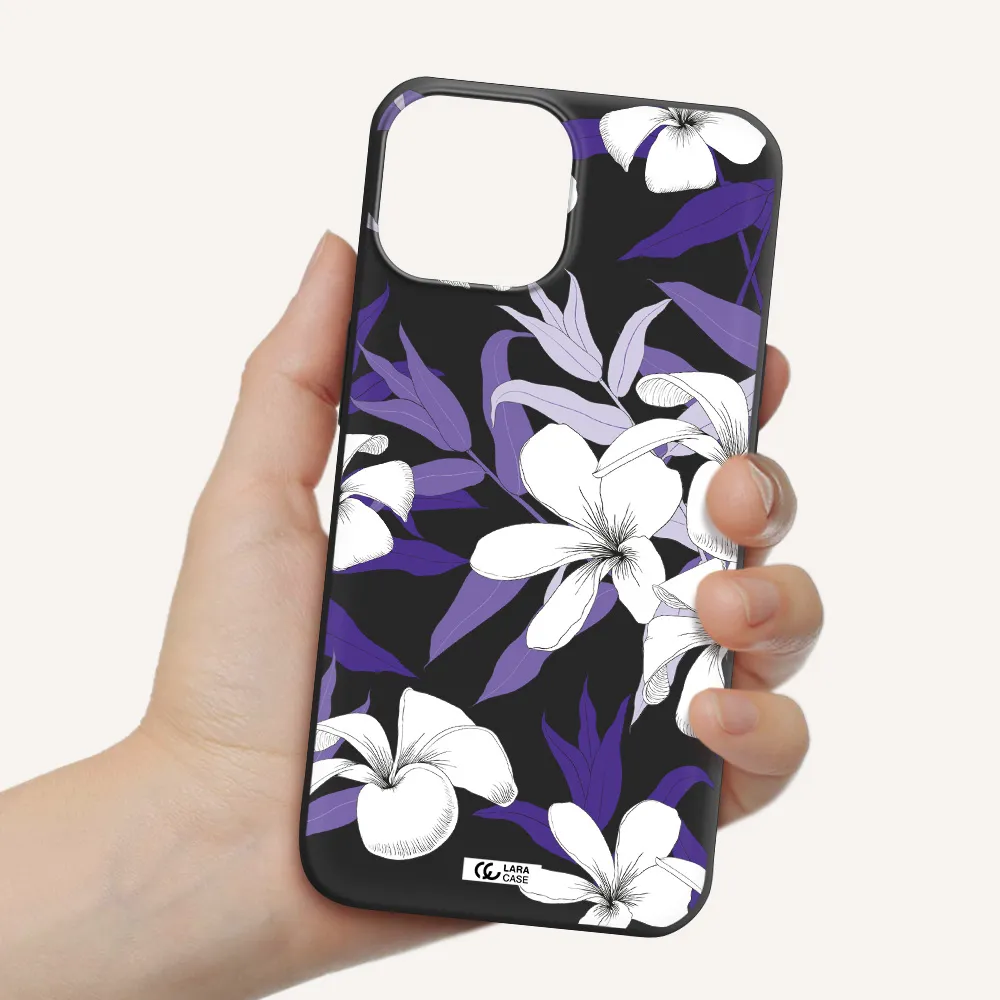 Purple Flower Apple iPhone 13 mini Silicone black Case
