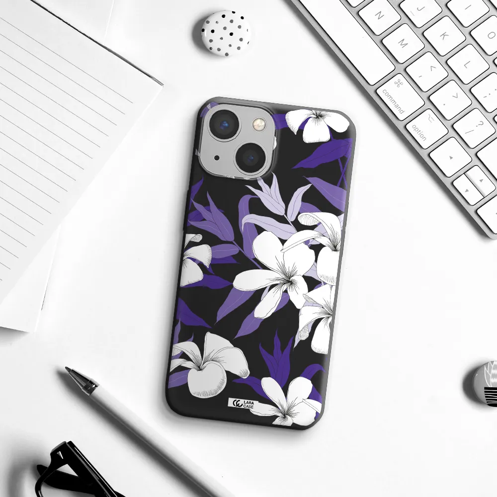 Purple Flower Apple iPhone 13 mini Silicone black Case