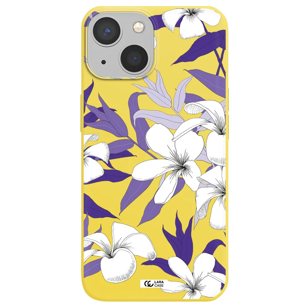 Purple Flower Apple iPhone 13 mini Silicone canary yellow Case