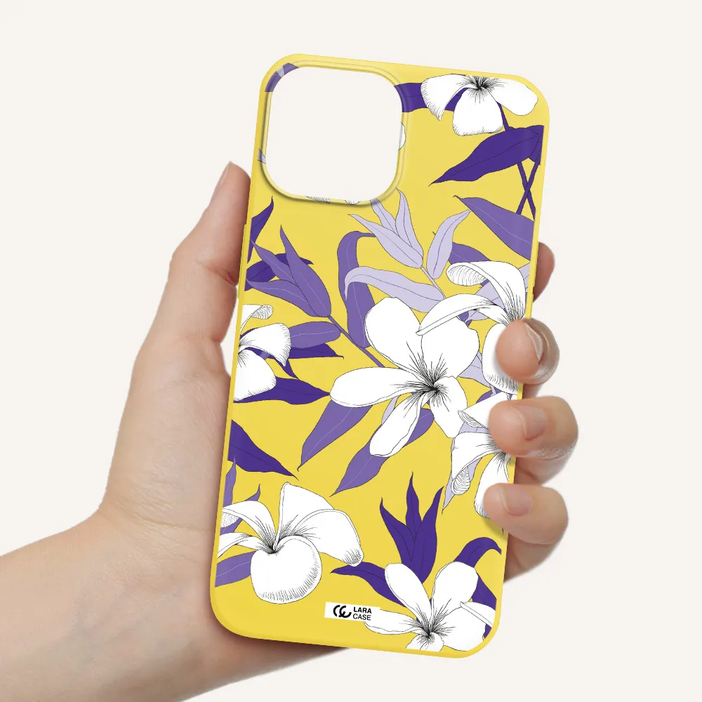 Purple Flower Apple iPhone 13 mini Silicone canary yellow Case