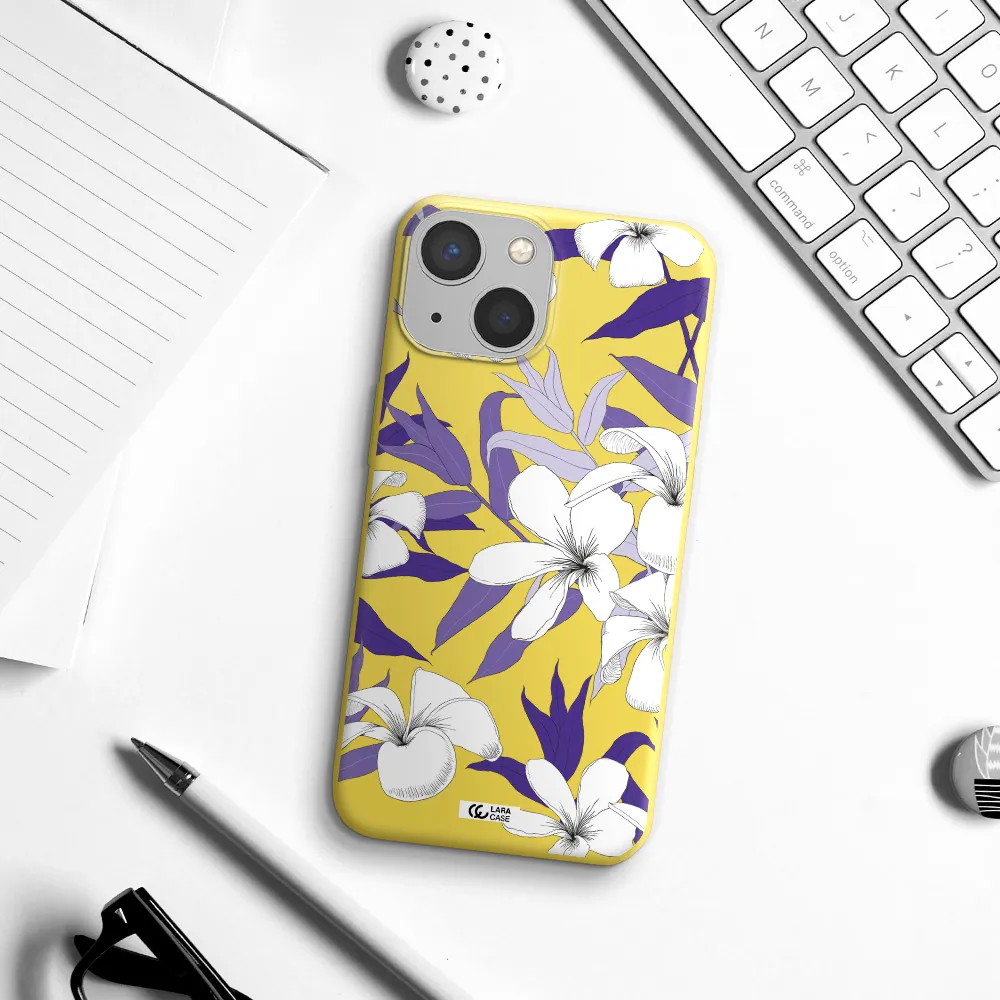 Purple Flower Apple iPhone 13 mini Silicone canary yellow Case