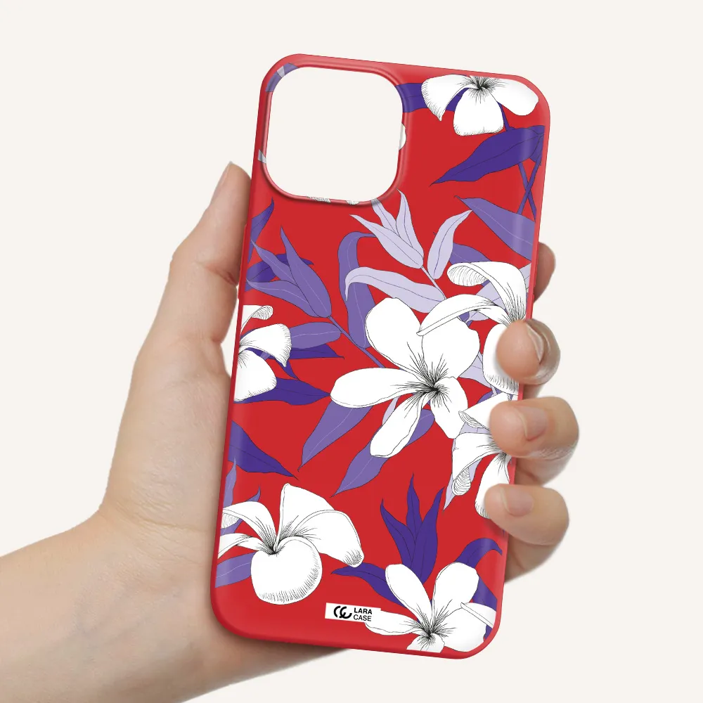 Purple Flower Apple iPhone 13 mini Silicone Imperial Red Case