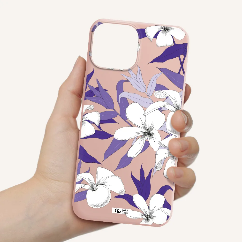 Purple Flower Apple iPhone 13 mini Silicone pastel pink Case