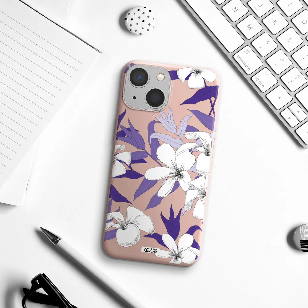 Purple Flower Apple iPhone 13 mini Silicone pastel pink Case