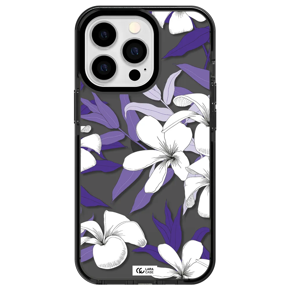 Purple Flower Apple iPhone 13 Pro impact Smoke Black Case