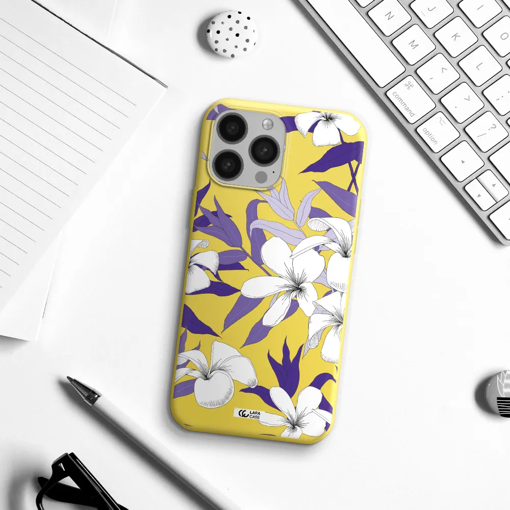 Purple Flower Apple iPhone 13 Pro Max Silicone canary yellow Case