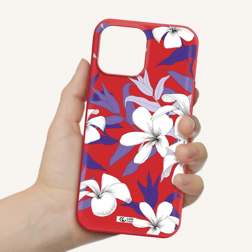 Purple Flower Apple iPhone 13 Pro Max Silicone Imperial Red Case