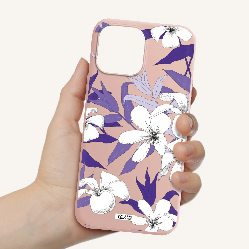 Purple Flower Apple iPhone 13 Pro Max Silicone pastel pink Case