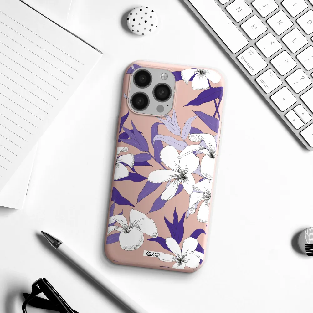 Purple Flower Apple iPhone 13 Pro Max Silicone pastel pink Case