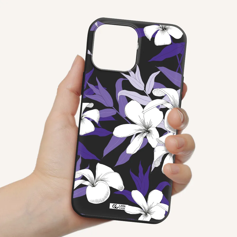 Purple Flower Apple iPhone 13 Pro Silicone black Case