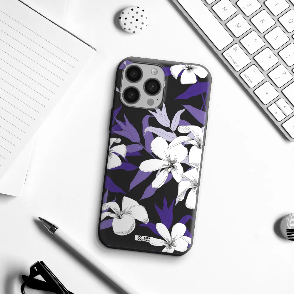 Purple Flower Apple iPhone 13 Pro Silicone black Case