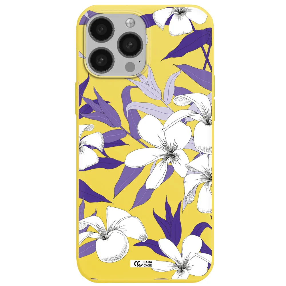 Purple Flower Apple iPhone 13 Pro Silicone canary yellow Case