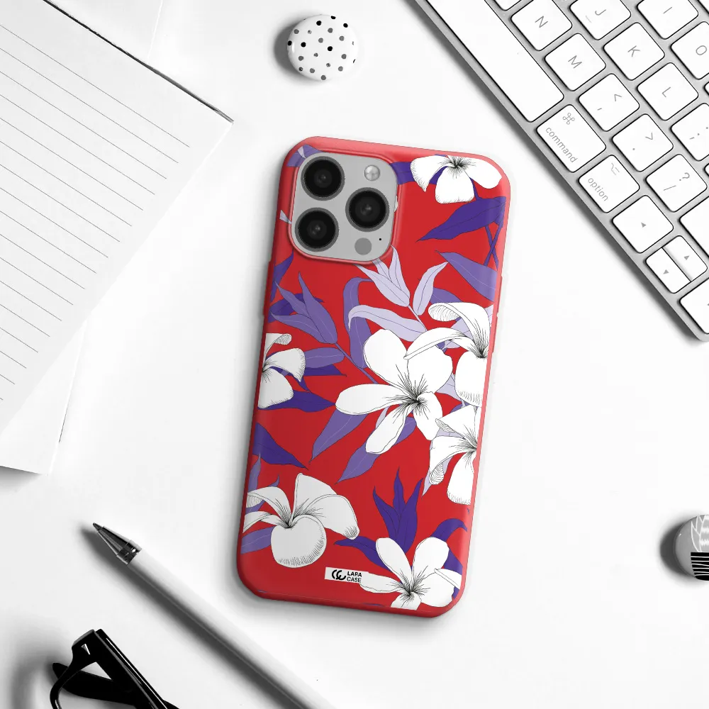Purple Flower Apple iPhone 13 Pro Silicone Imperial Red Case