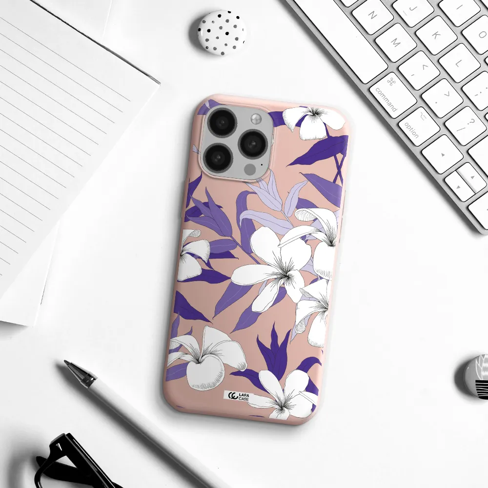 Purple Flower Apple iPhone 13 Pro Silicone pastel pink Case
