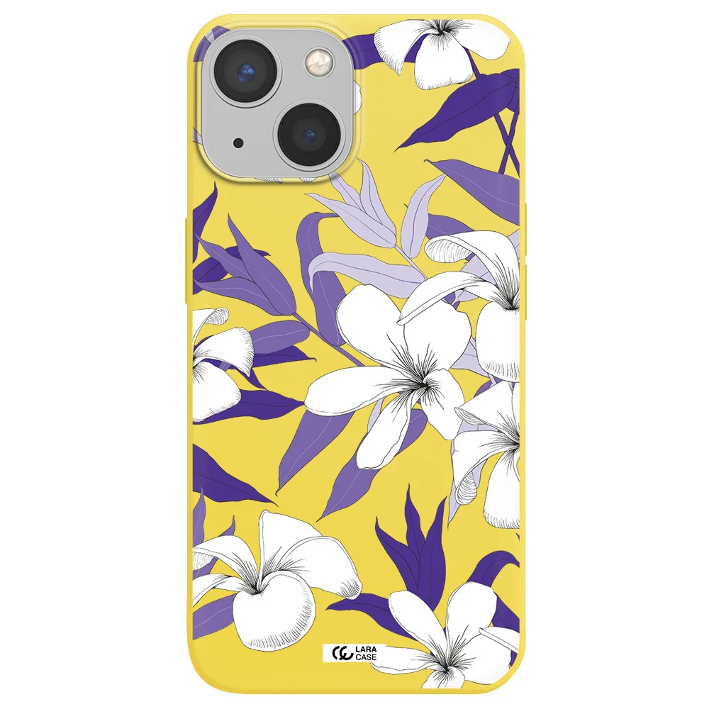 Purple Flower Apple iPhone 13 Silicone canary yellow Case