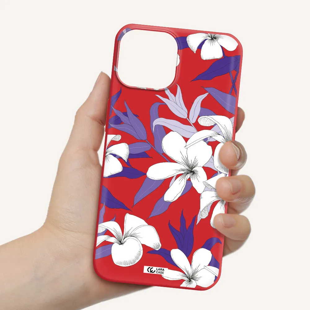 Purple Flower Apple iPhone 13 Silicone Imperial Red Case