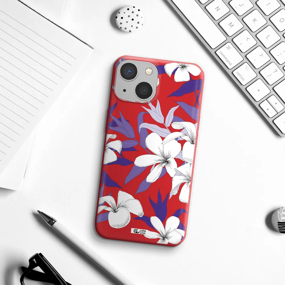 Purple Flower Apple iPhone 13 Silicone Imperial Red Case