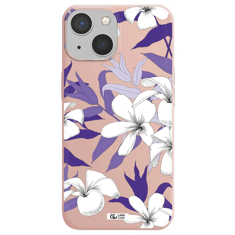 Purple Flower Apple iPhone 13 Silicone pastel pink Case