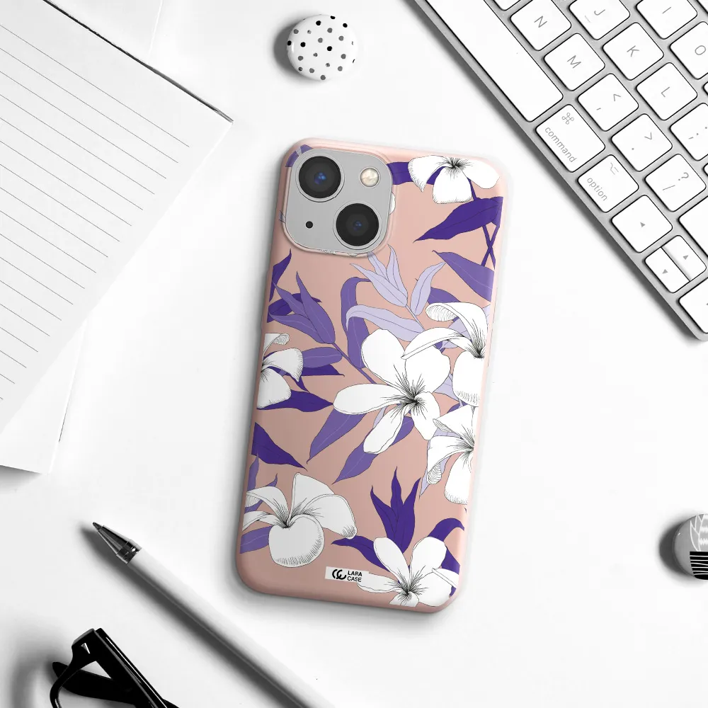 Purple Flower Apple iPhone 13 Silicone pastel pink Case