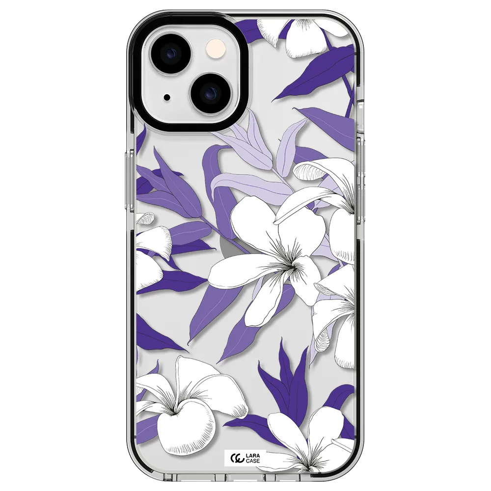 Purple Flower Apple iPhone 14 impact black border Case