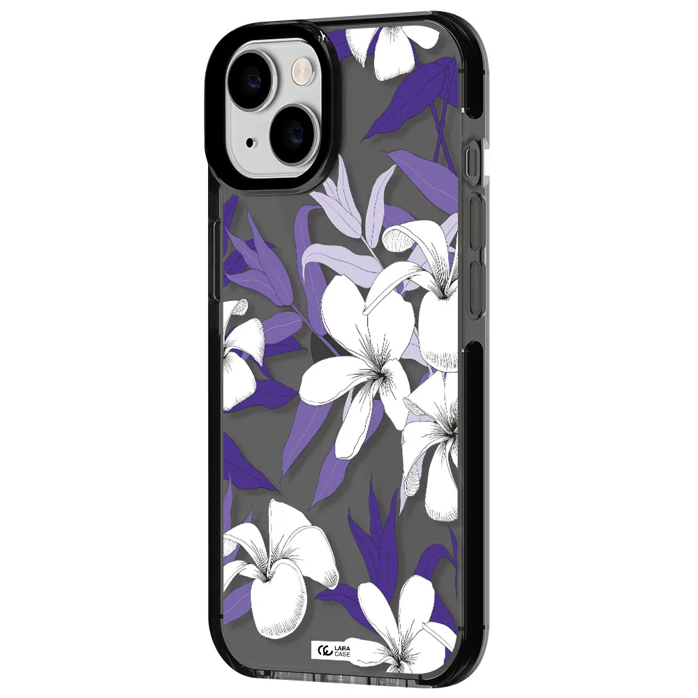 Purple Flower Apple iPhone 14 impact Smoke Black Case