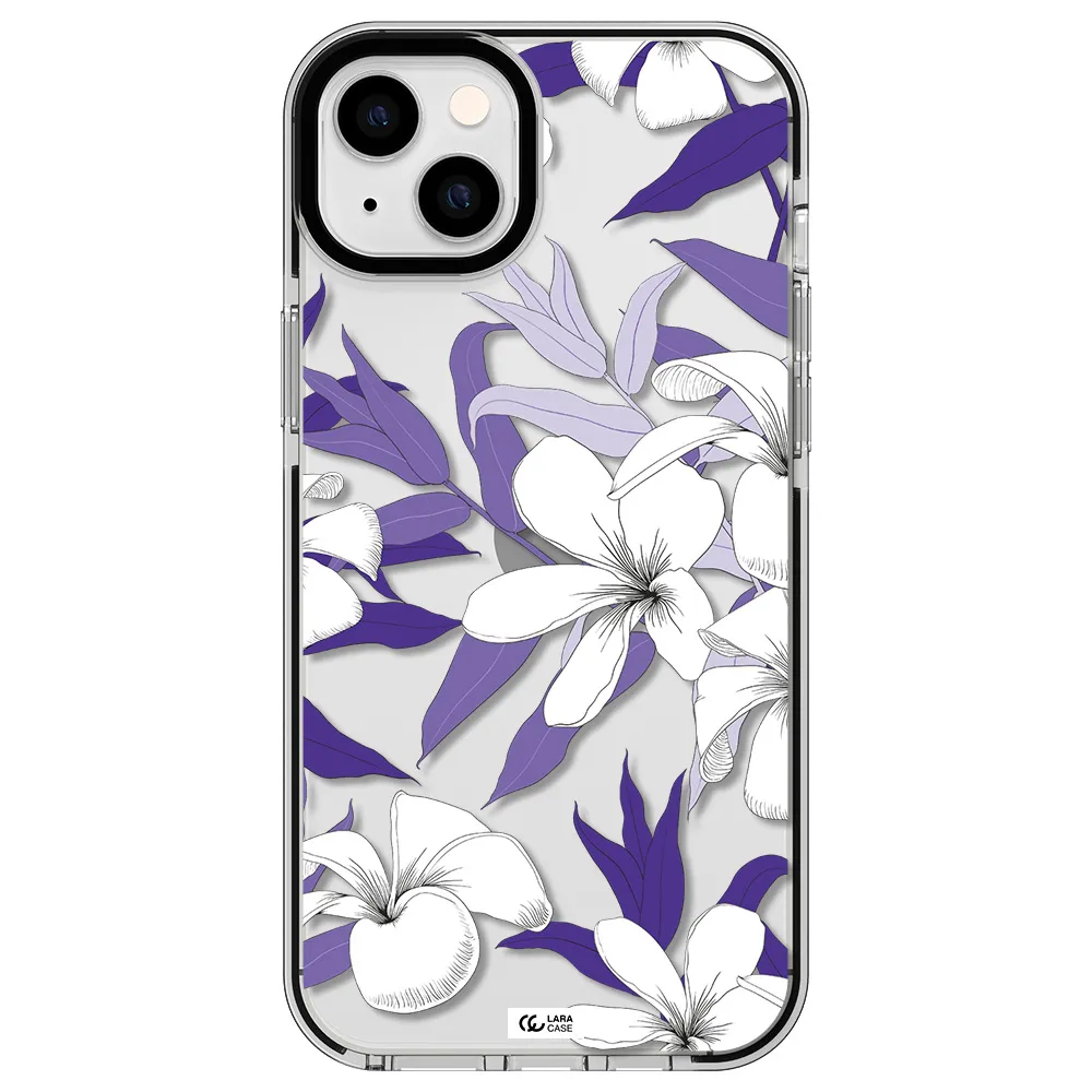 Purple Flower Apple iPhone 14 plus impact black border Case
