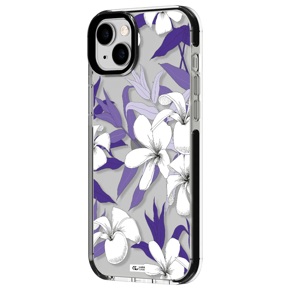 Purple Flower Apple iPhone 14 plus impact black border Case