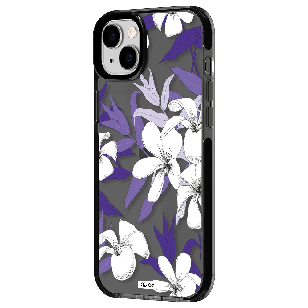 Purple Flower Apple iPhone 14 plus impact Smoke Black Case