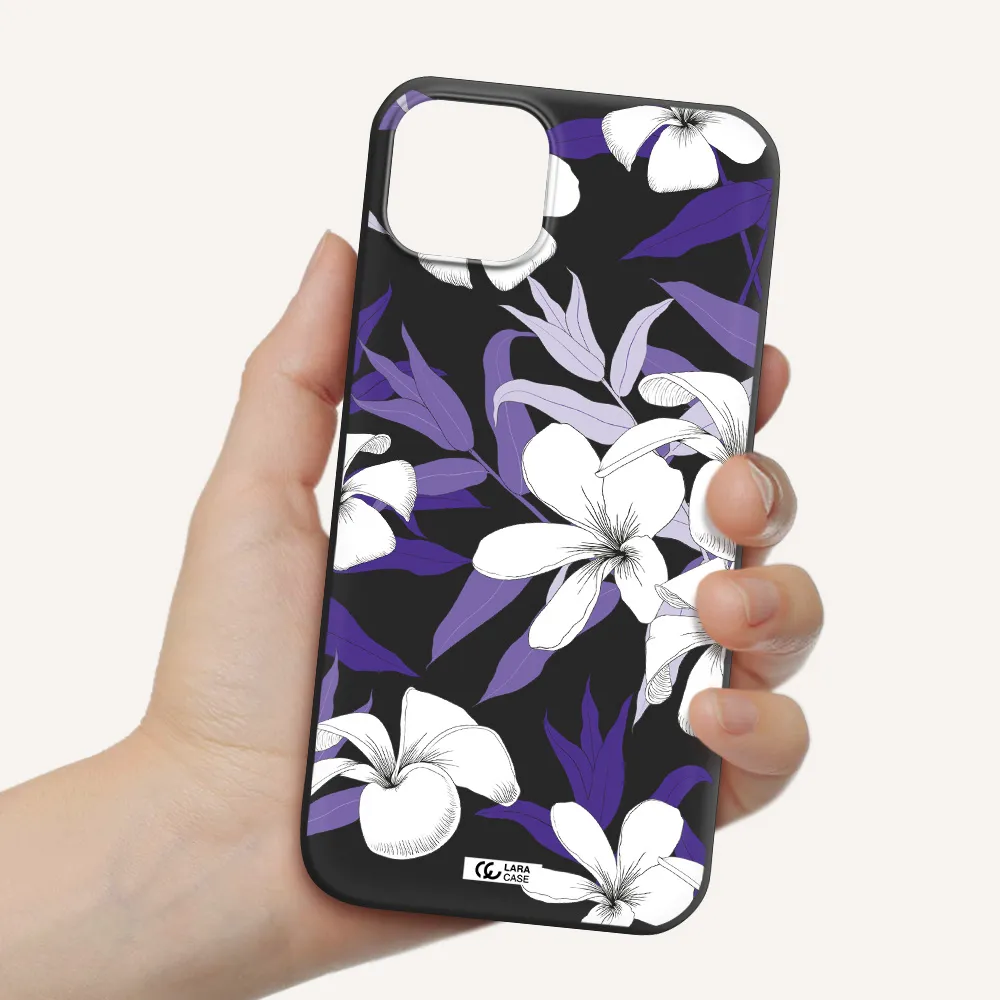 Purple Flower Apple iPhone 14 plus Silicone black Case