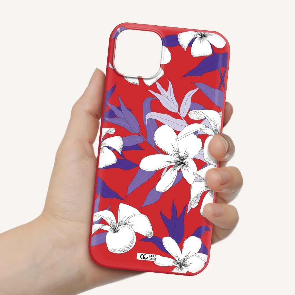 Purple Flower Apple iPhone 14 plus Silicone Imperial Red Case