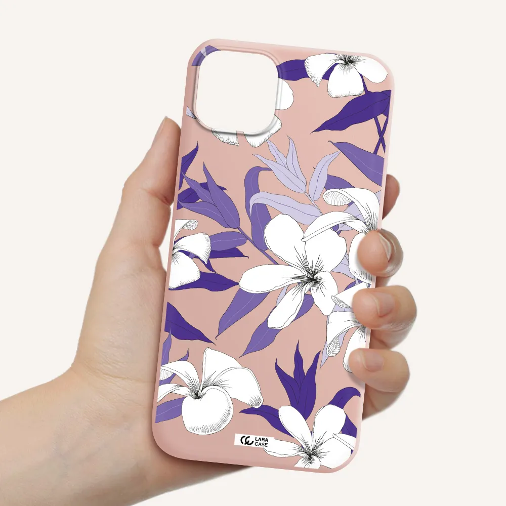 Purple Flower Apple iPhone 14 plus Silicone pastel pink Case