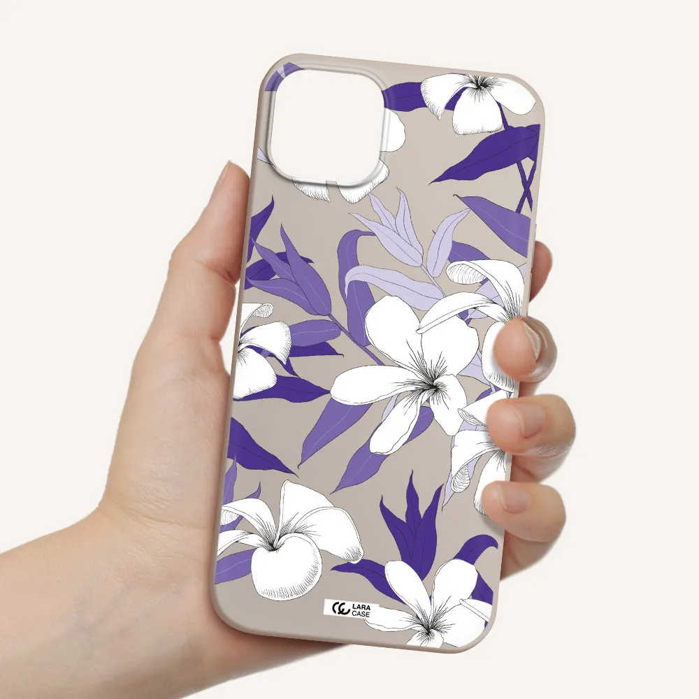 Purple Flower Apple iPhone 14 plus Silicone Stone Case