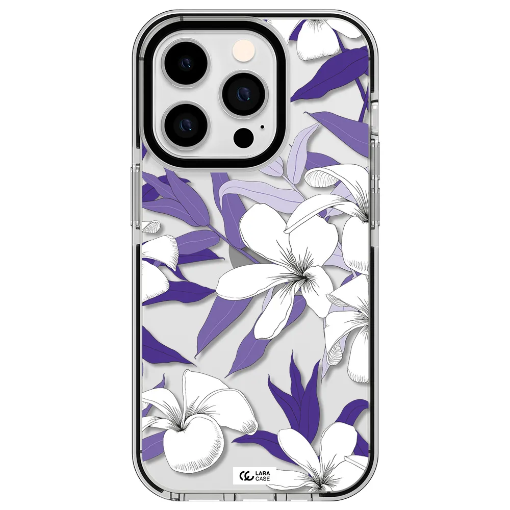 Purple Flower Apple iPhone 14 pro impact black border Case