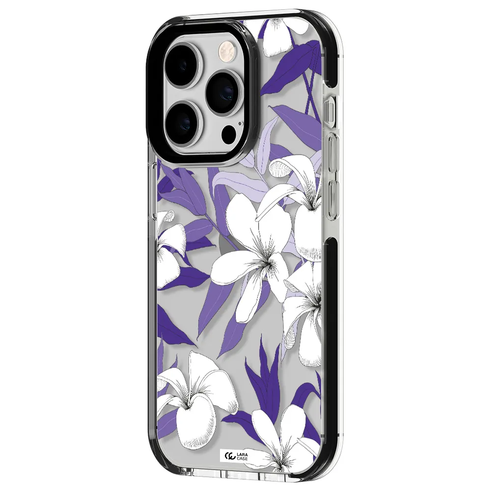 Purple Flower Apple iPhone 14 pro impact black border Case