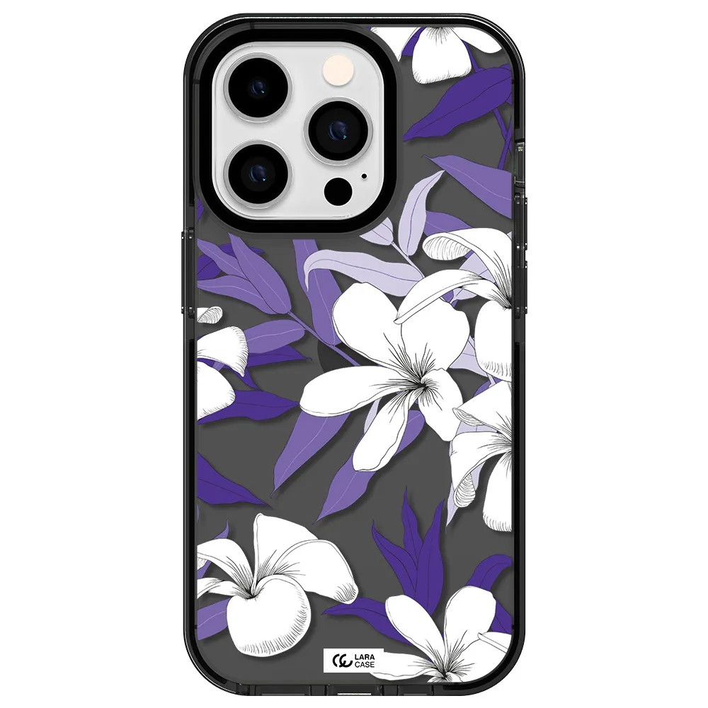 Purple Flower Apple iPhone 14 pro impact Smoke Black Case
